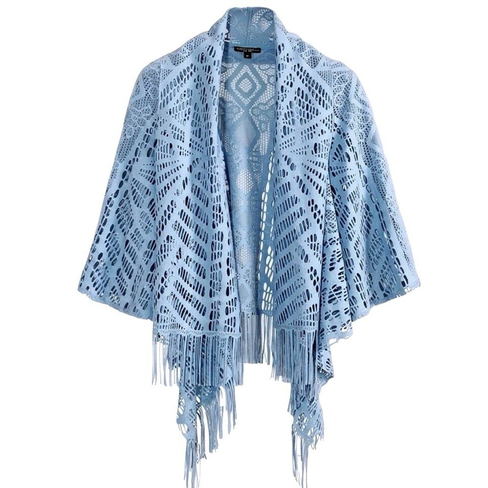 Alberto Makali Lace Shawl Women's M Open‎ Front Cardigan Fringe Artsy Fairy Cape